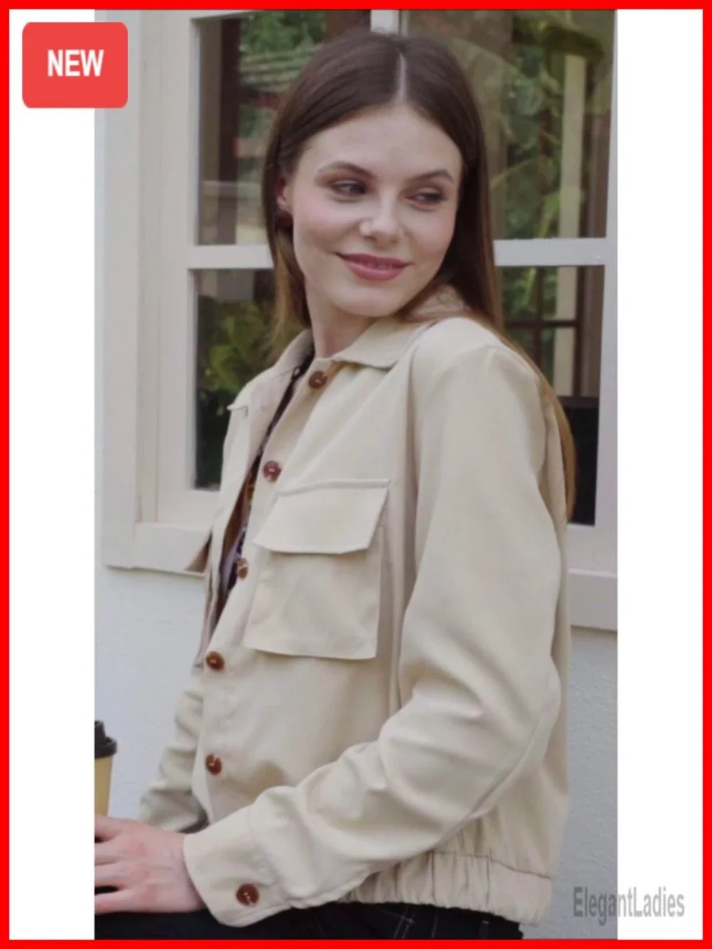 Women's Cropped Military Jacket with Pockets, Oversized Utility Anorak,
